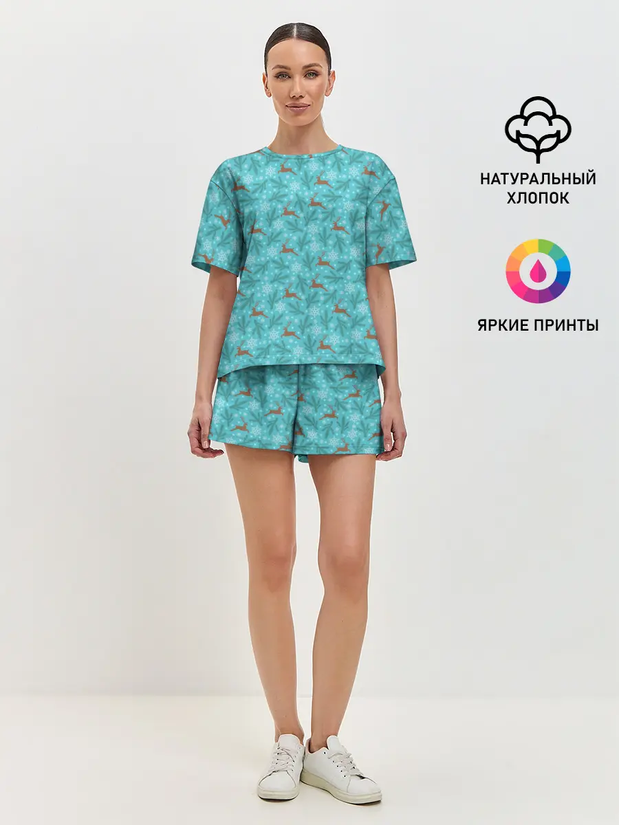 Женская пижама с шортами / Новогодние Олени