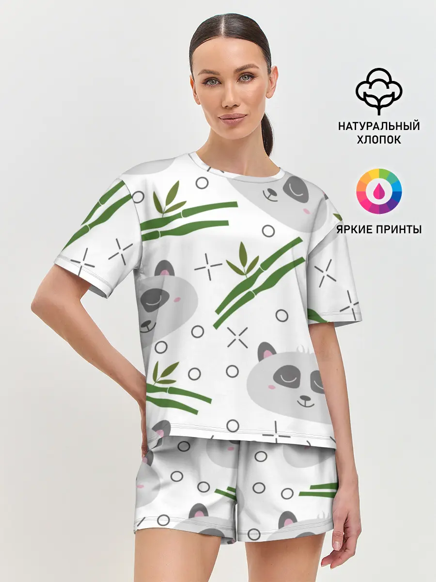 Женская пижама с шортами / Панда с бамбуком