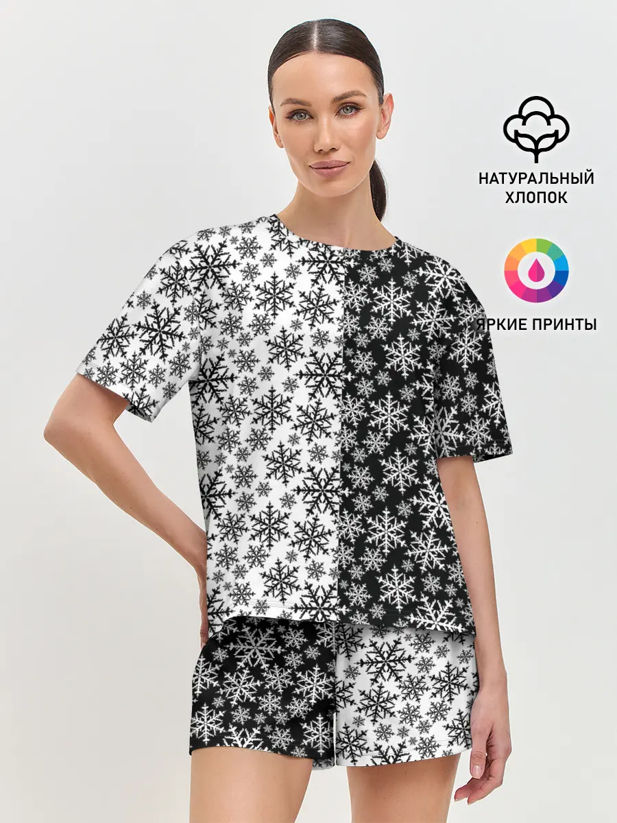 Женская пижама с шортами / Снежинки