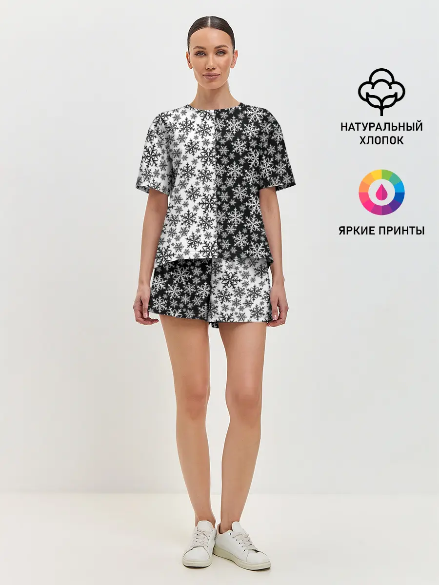 Женская пижама с шортами / Снежинки