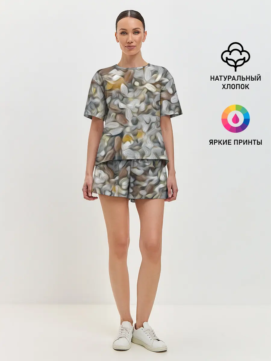 Женская пижама с шортами / желто-серый каменный узор