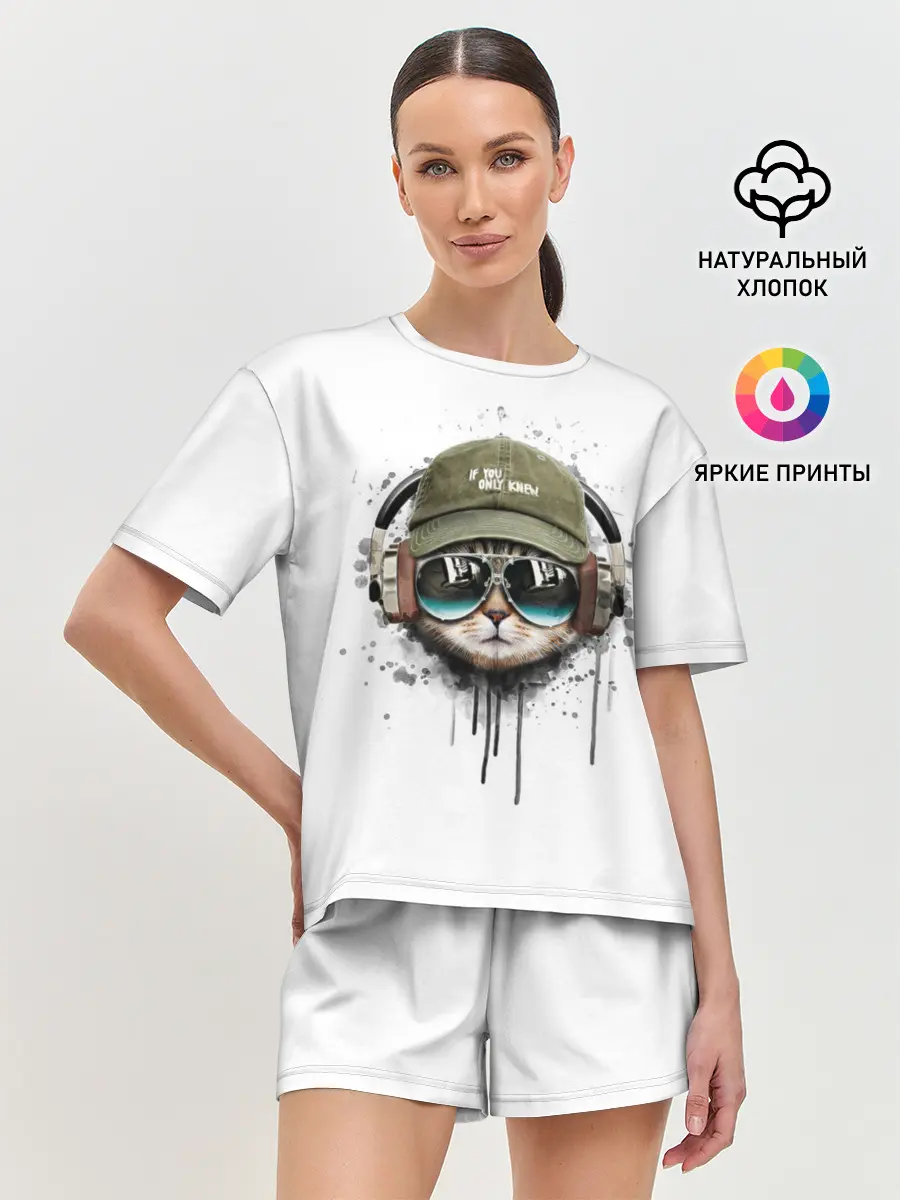 Женская пижама с шортами / Крутой кот