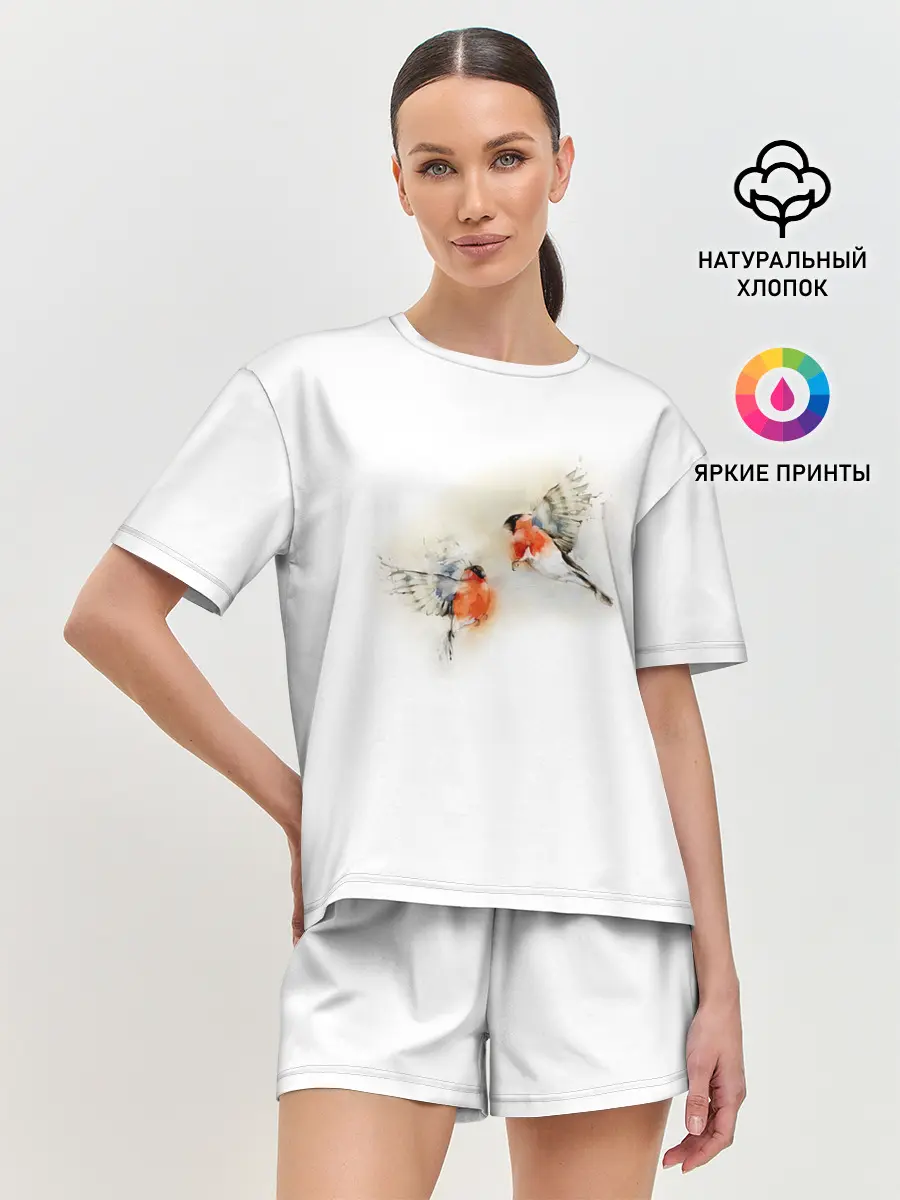 Женская пижама с шортами / Снегири