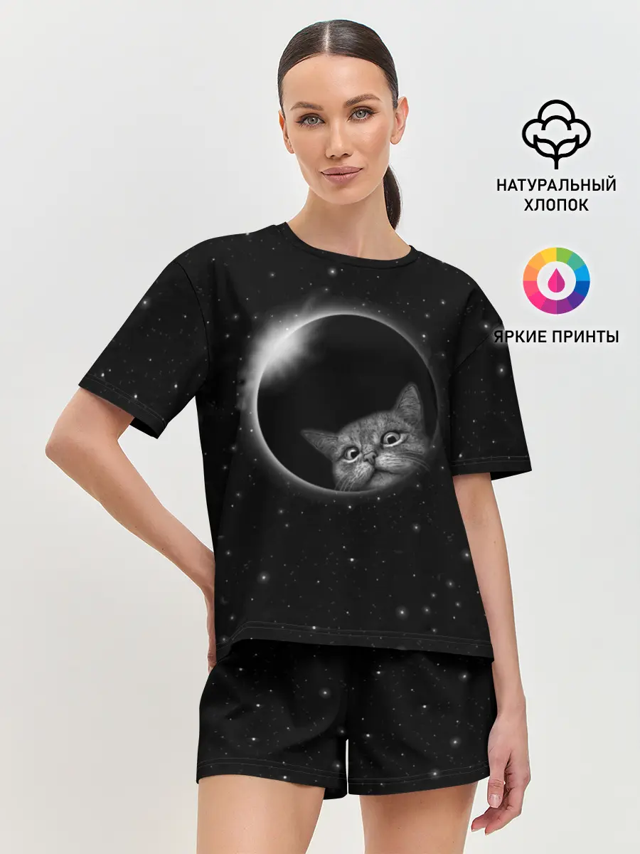 Женская пижама с шортами / Кот в Космосе