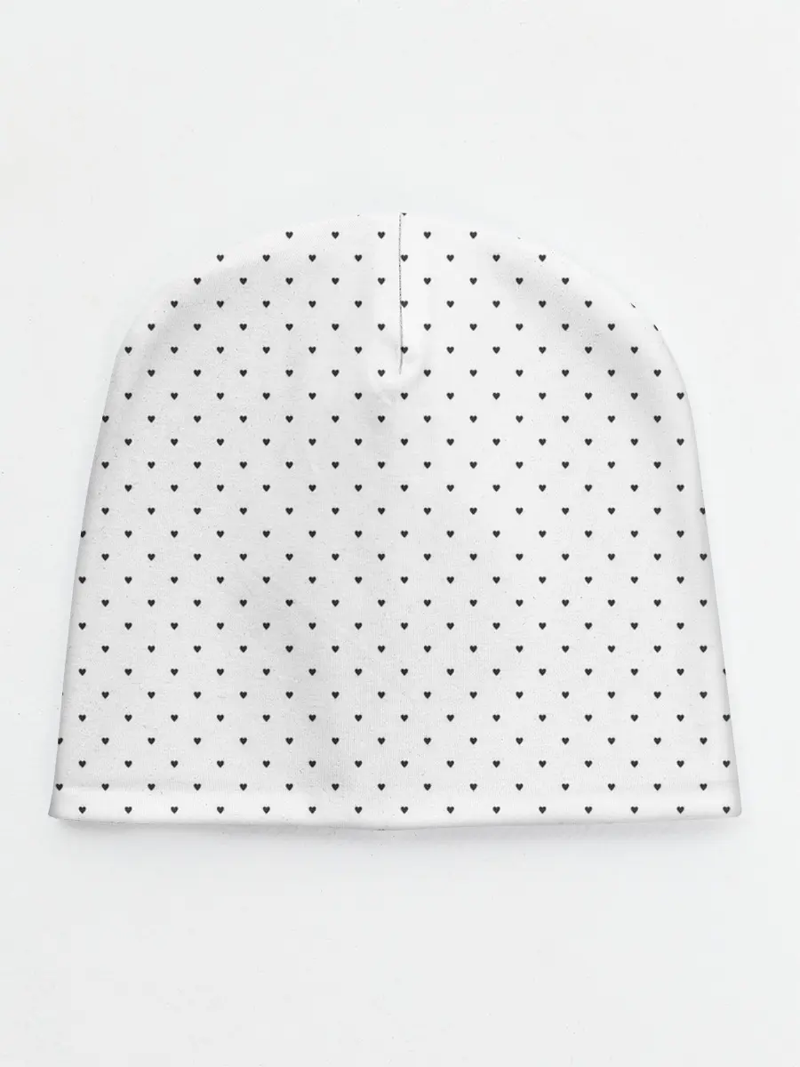 Детская шапка / Сердечки черные на белом