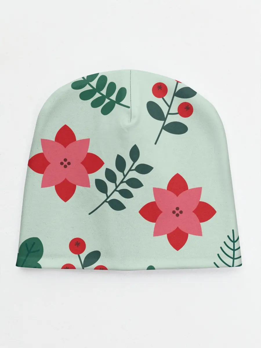 Детская шапка / цветы, ягоды, листья