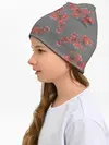 Детская шапка / Цветы айвы на сером фоне