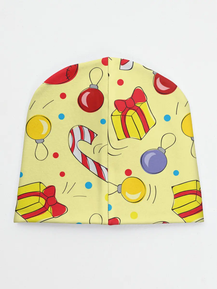 Детская шапка / Новогодний узор на желтом фоне