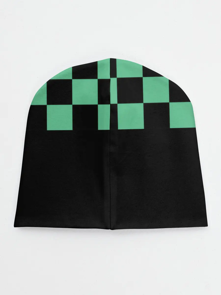 Детская шапка / Kamado Tanjiro зеленые квадраты