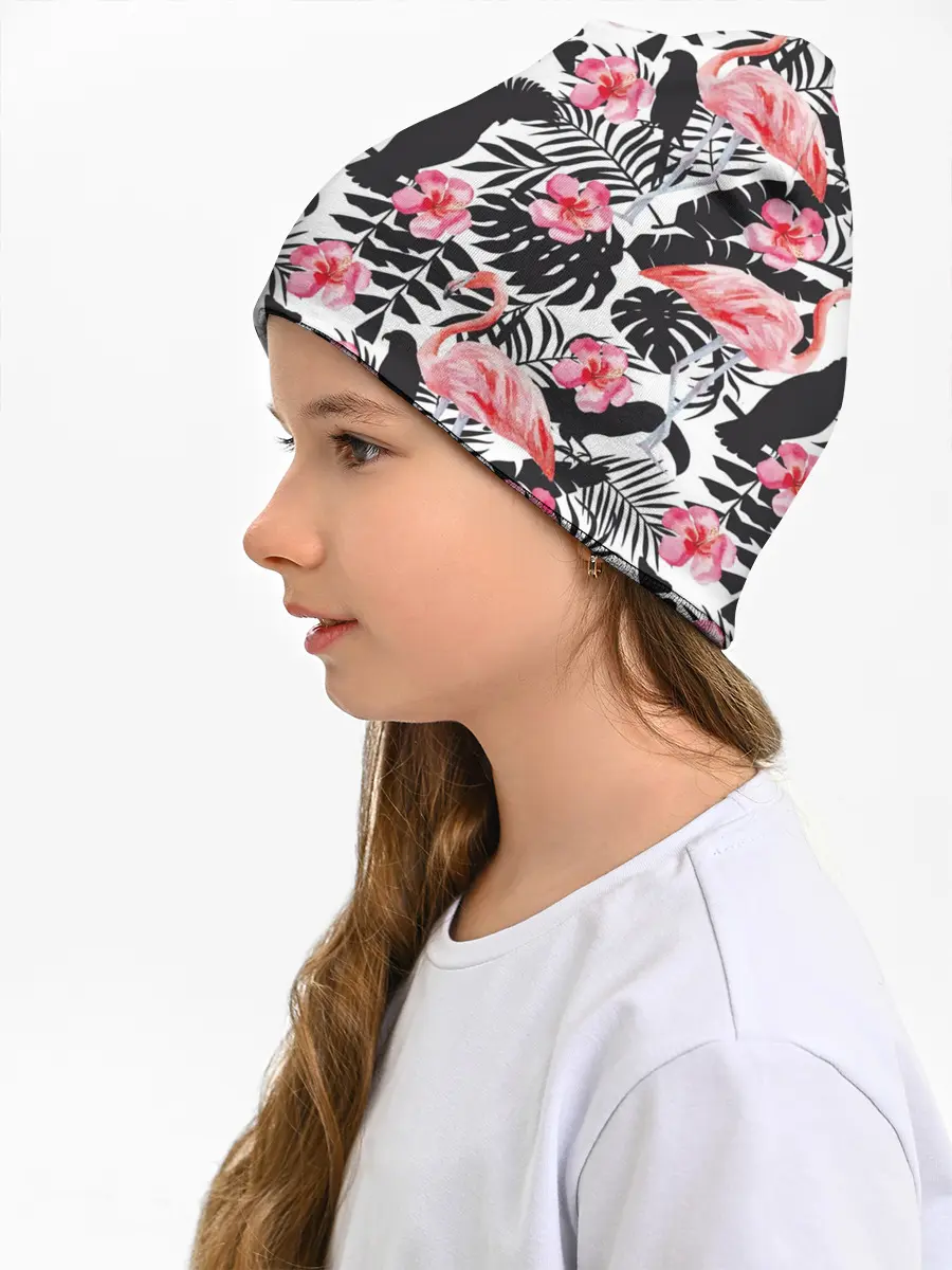 Детская шапка / фламинго и попугаи