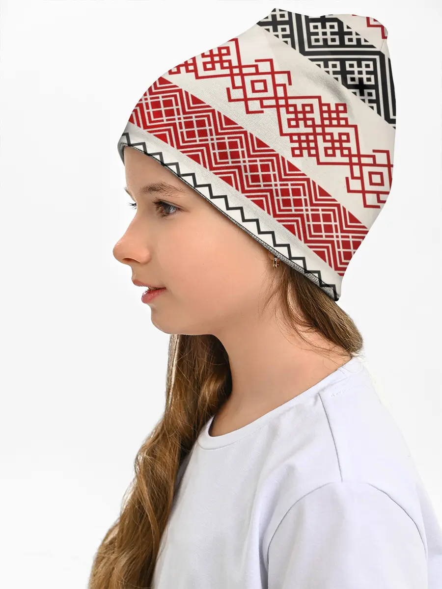 Детская шапка / Славянский узор красно-черный