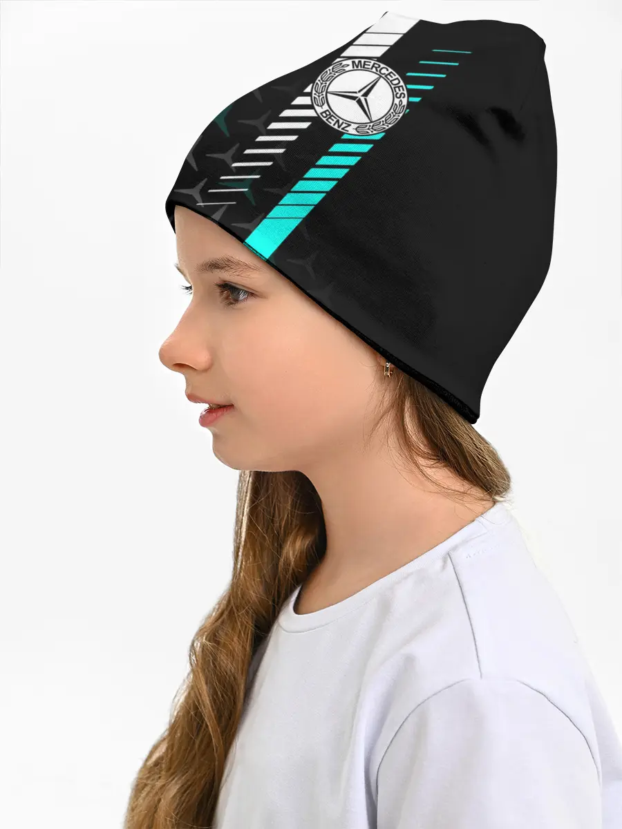 Детская шапка / МЕРСЕДЕС / AQUA BLACK GRADIENT