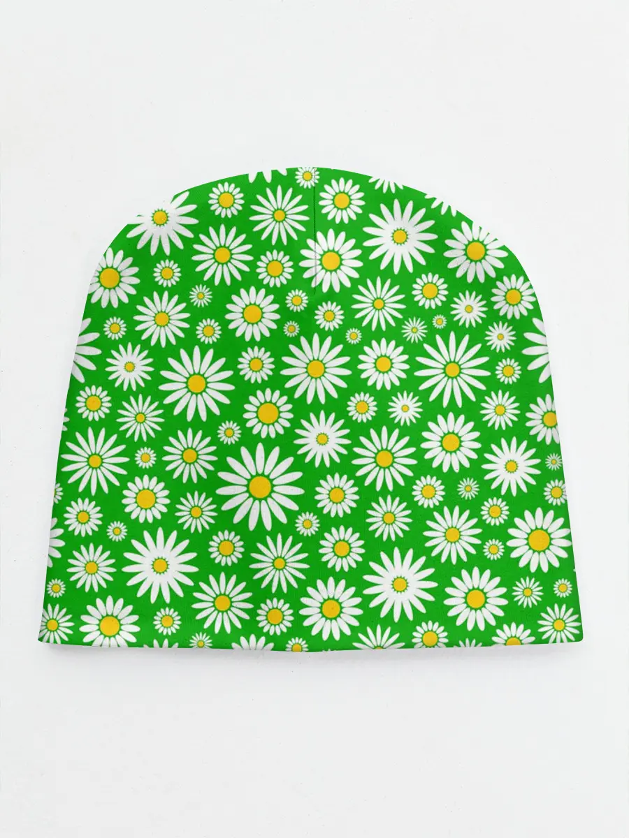 Детская шапка / Ромашки на зелёном фоне