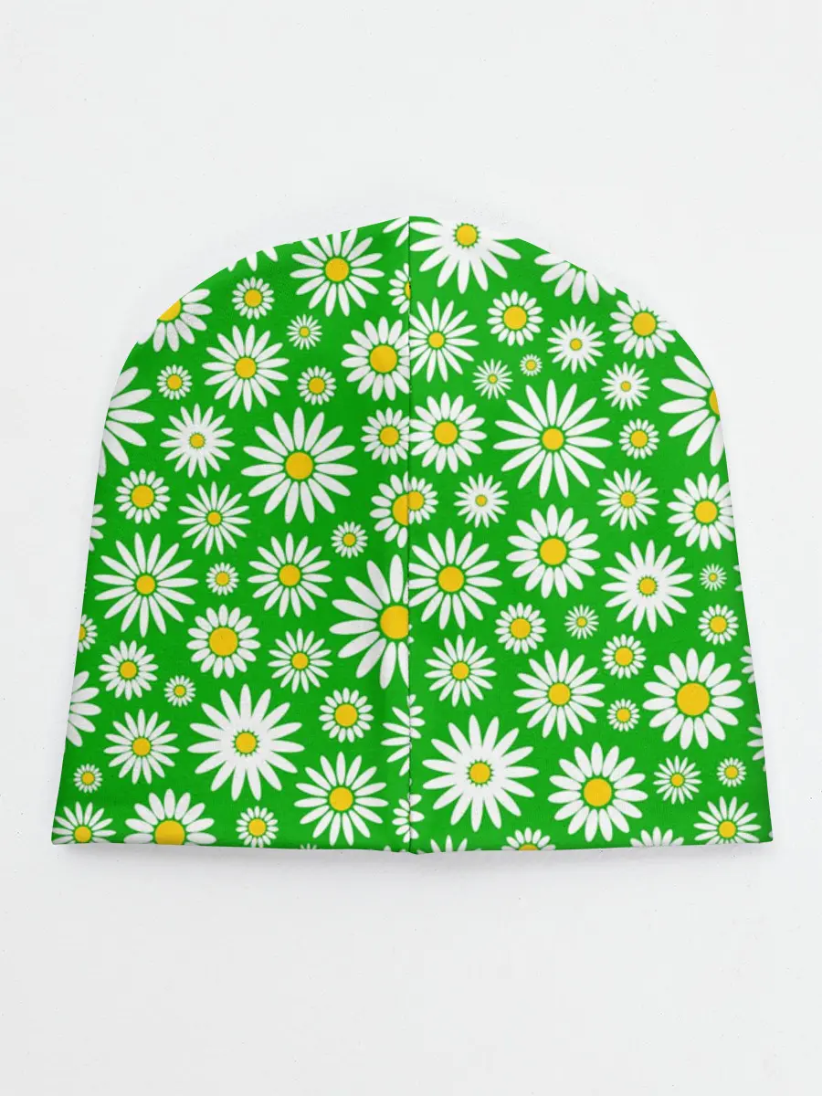 Детская шапка / Ромашки на зелёном фоне
