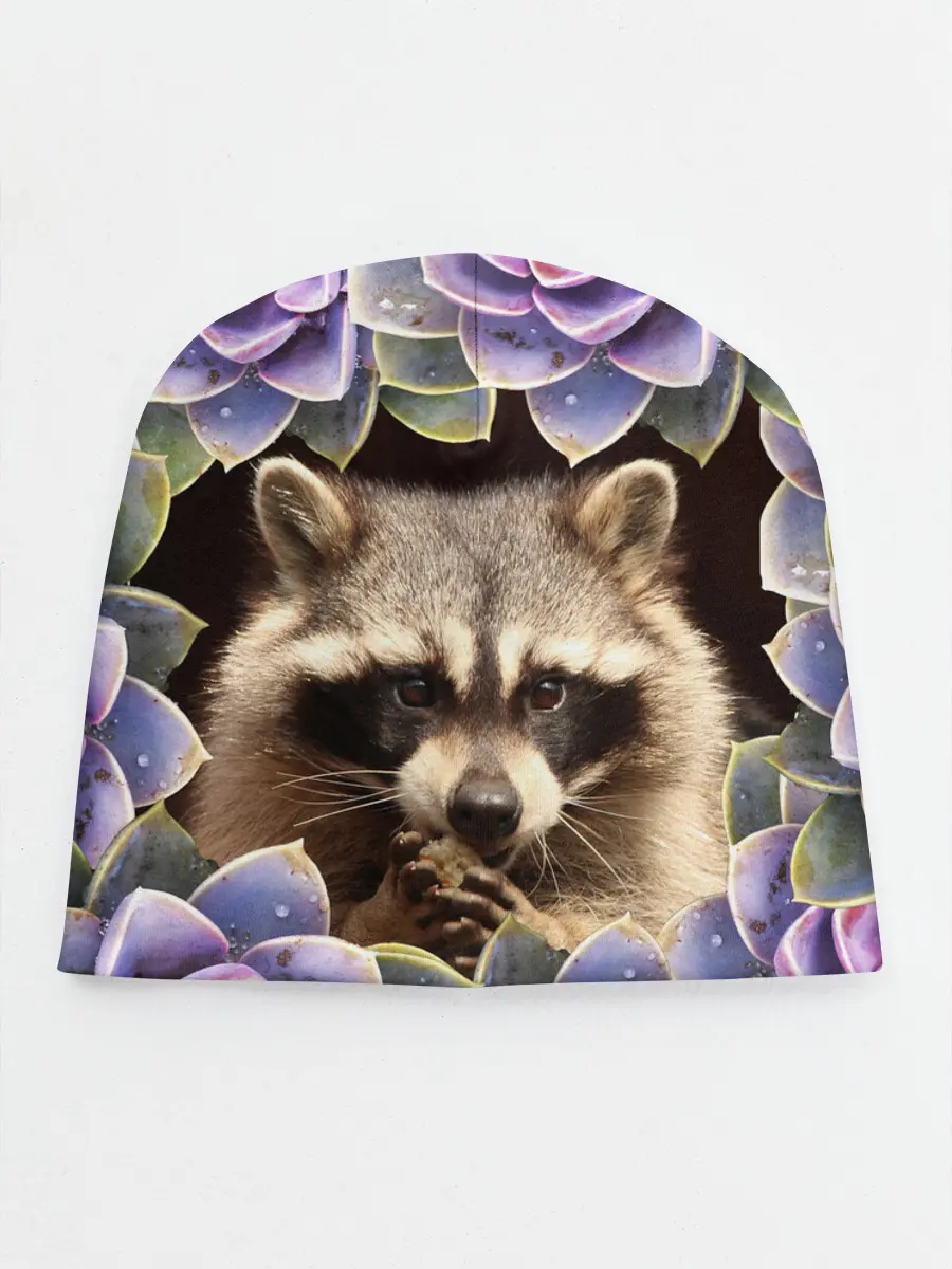 Детская шапка / Енот среди цветов