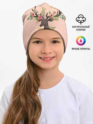 Детская шапка / олень рога цветы