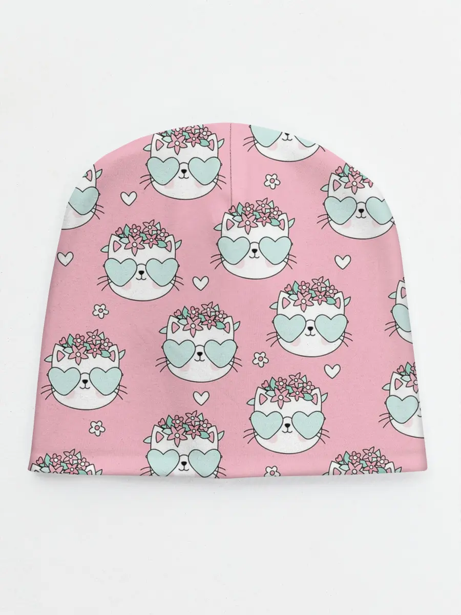 Детская шапка / Котики с цвточками