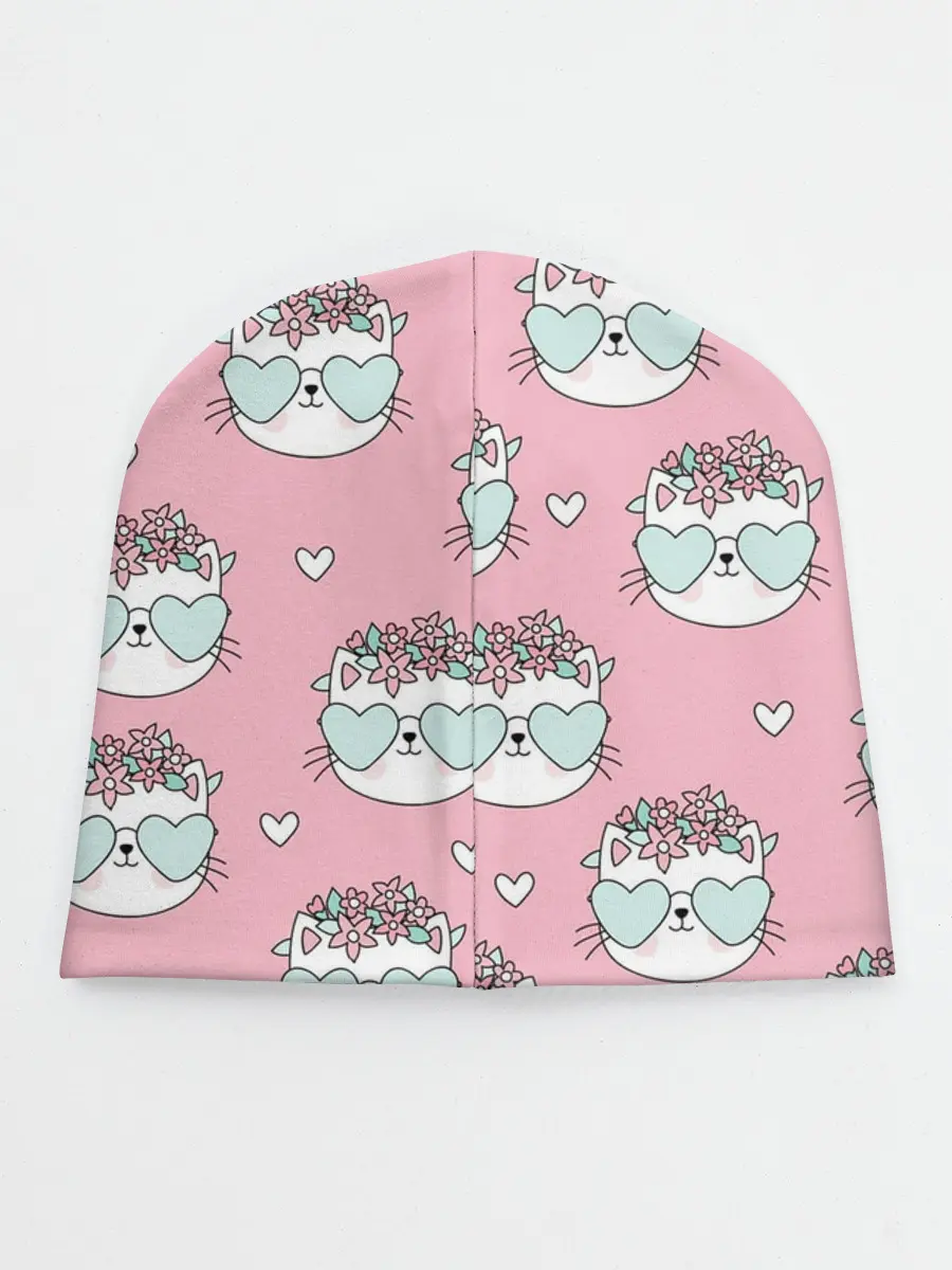 Детская шапка / Котики с цвточками