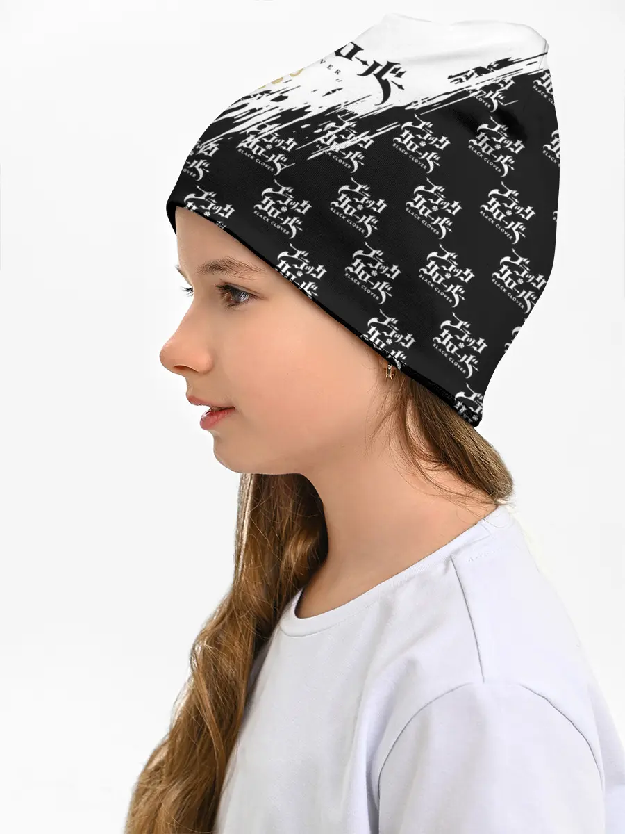 Детская шапка / Чёрный клевер черно-белый разрыв