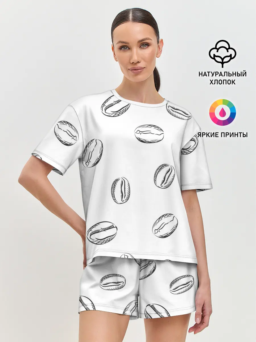 Женская пижама с шортами / Кофейные зёрна