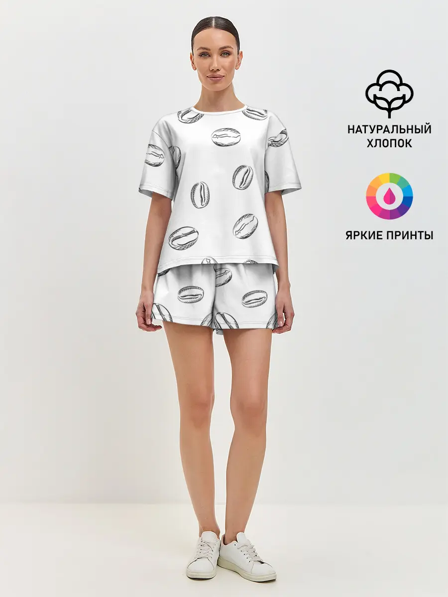 Женская пижама с шортами / Кофейные зёрна