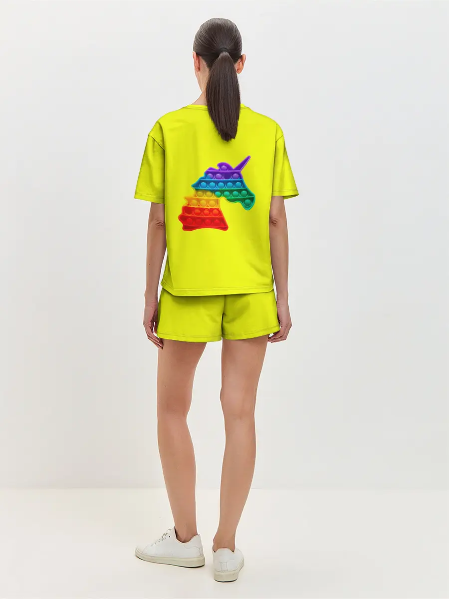 Женская пижама с шортами / Pop It единорог радужный