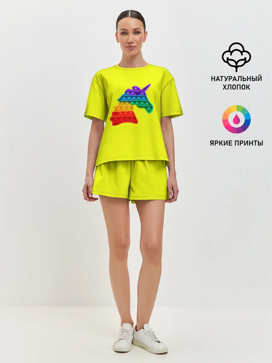 Женская пижама с шортами / Pop It единорог радужный