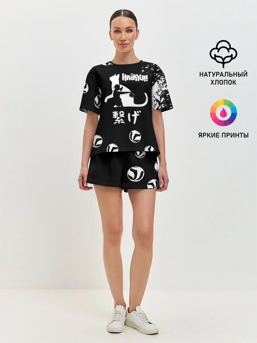 Женская пижама с шортами / Старшая Некома коты Haikyuu!!