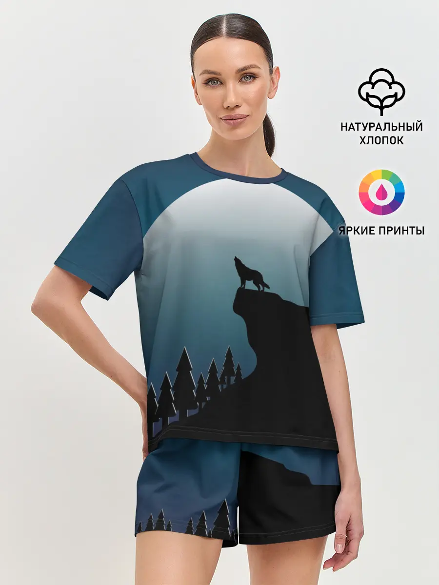 Женская пижама с шортами / ВОЛК И ЛУНА 3D