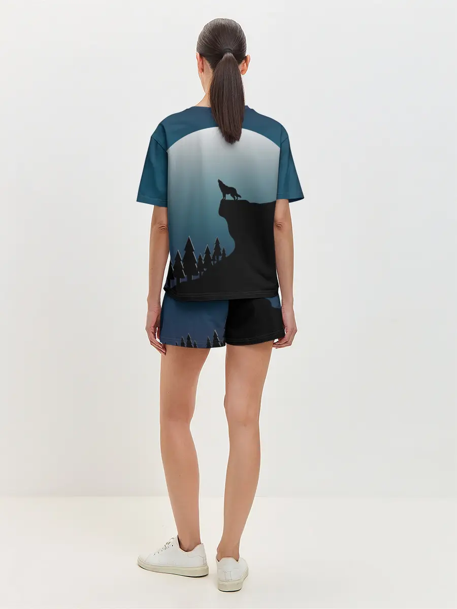 Женская пижама с шортами / ВОЛК И ЛУНА 3D