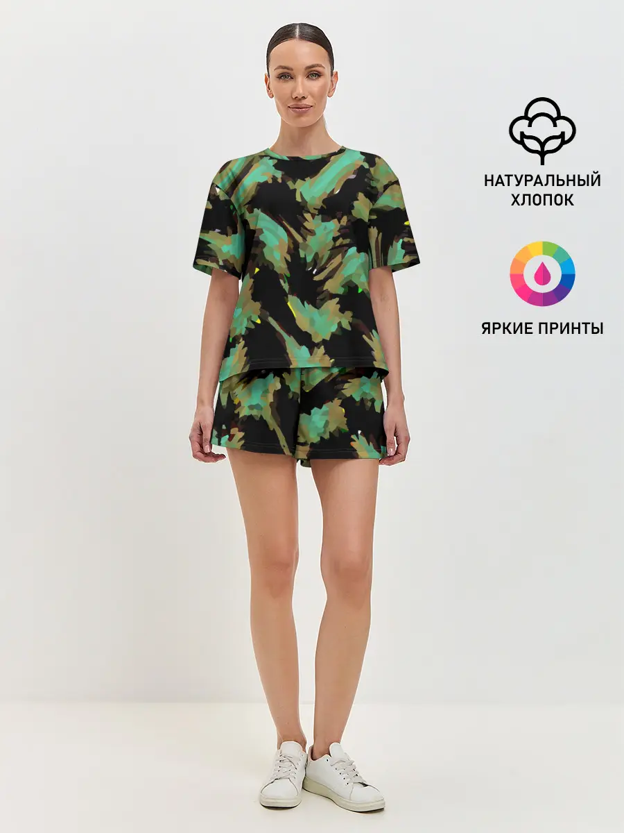 Женская пижама с шортами / Изумрудные осколки кристаллов