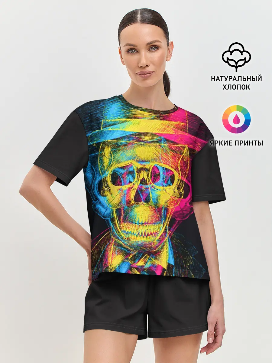 Женская пижама с шортами / Череп-анаглиф