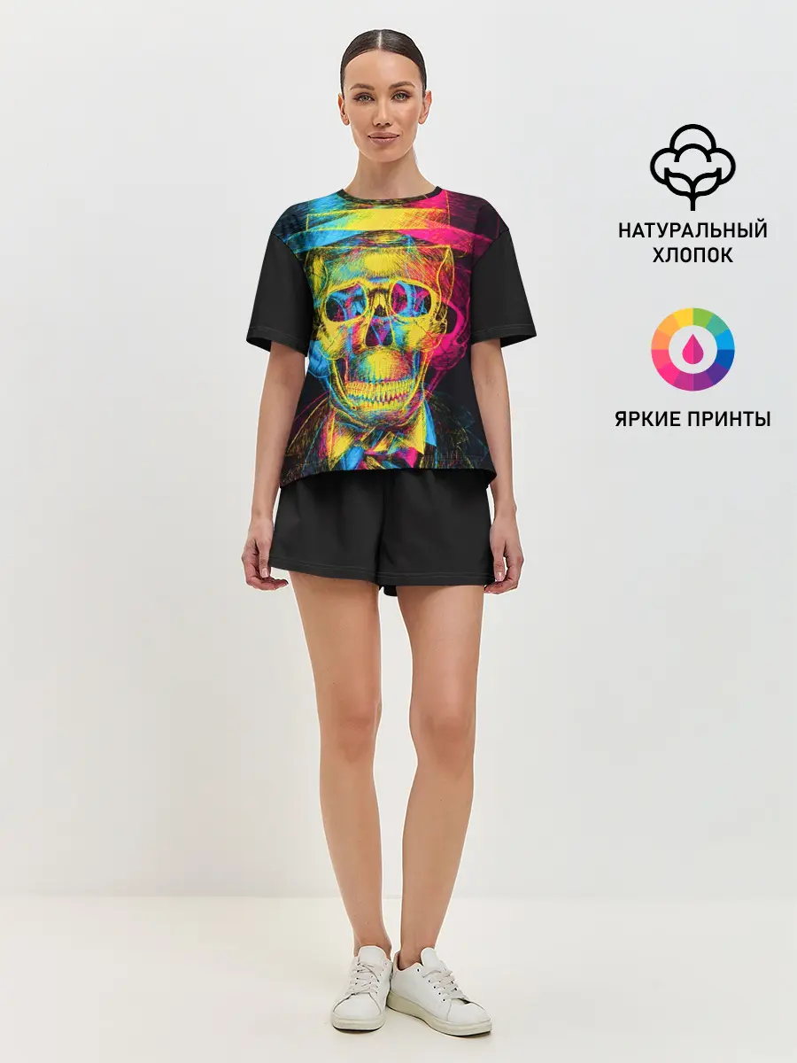 Женская пижама с шортами / Череп-анаглиф