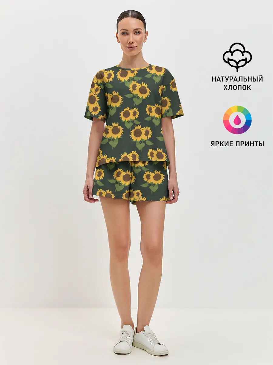 Женская пижама с шортами / Подсолнухи