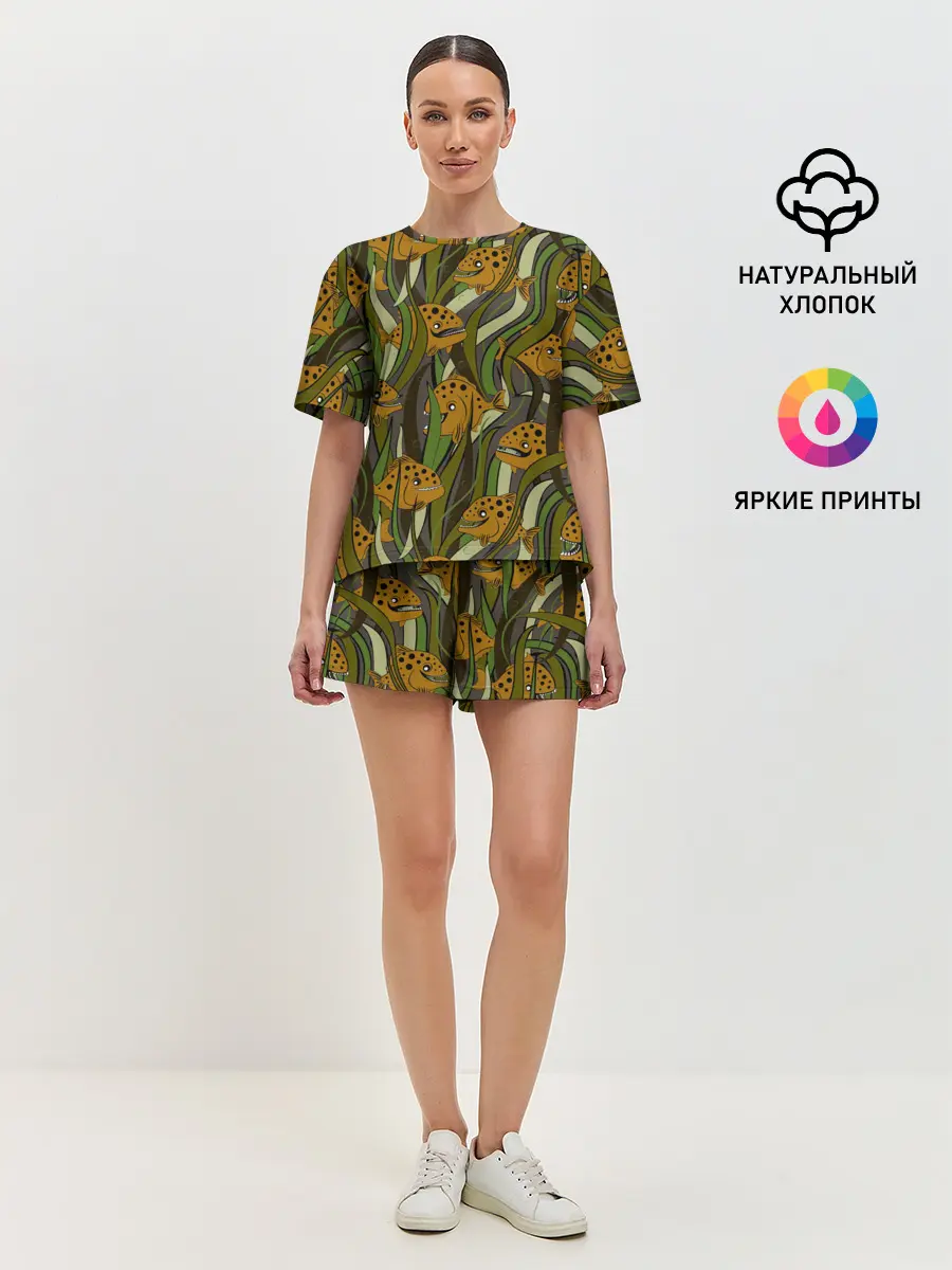 Женская пижама с шортами / Пираньи камуфляж