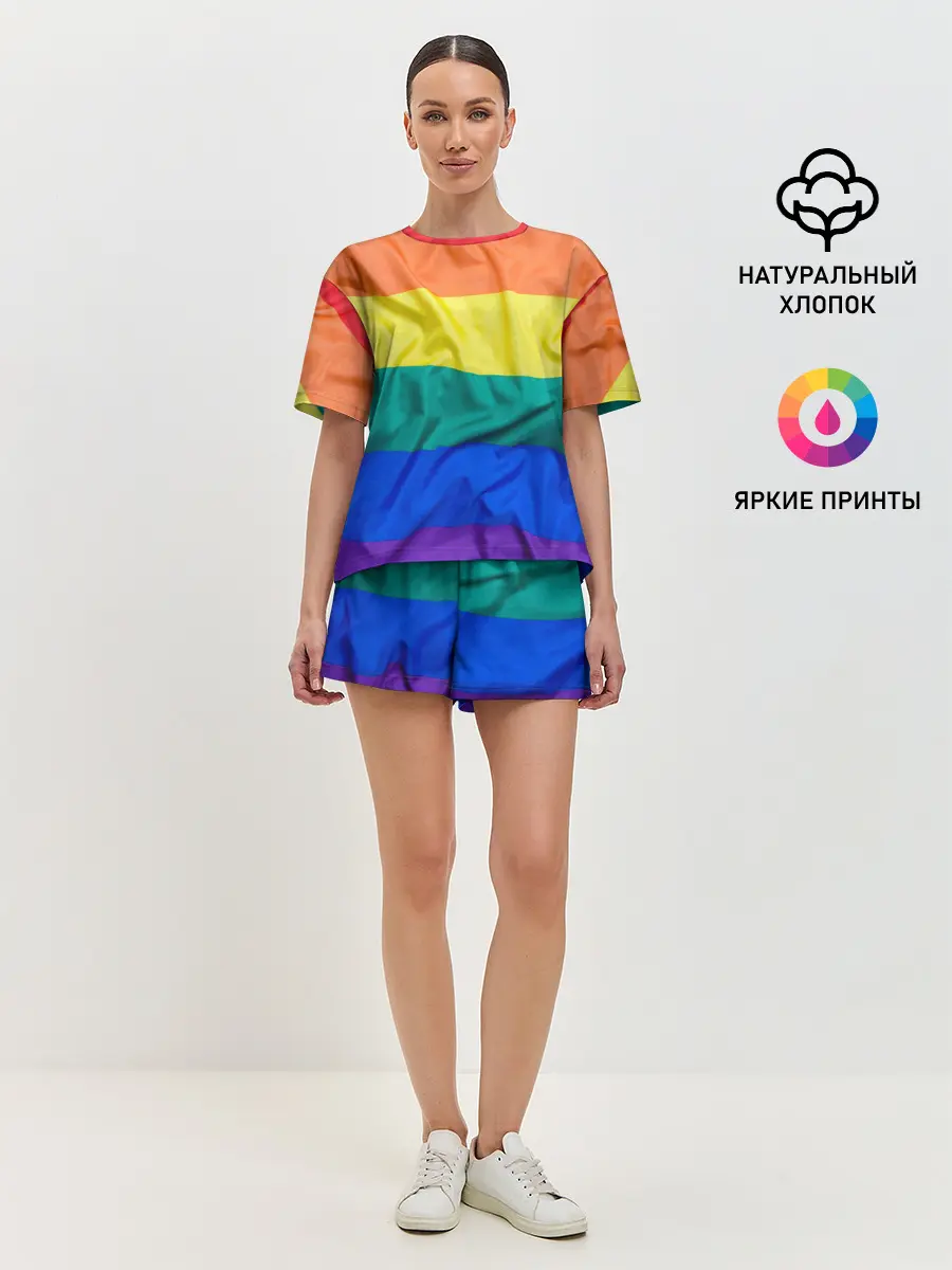 Женская пижама с шортами / Радуга - мятая ткань полотно