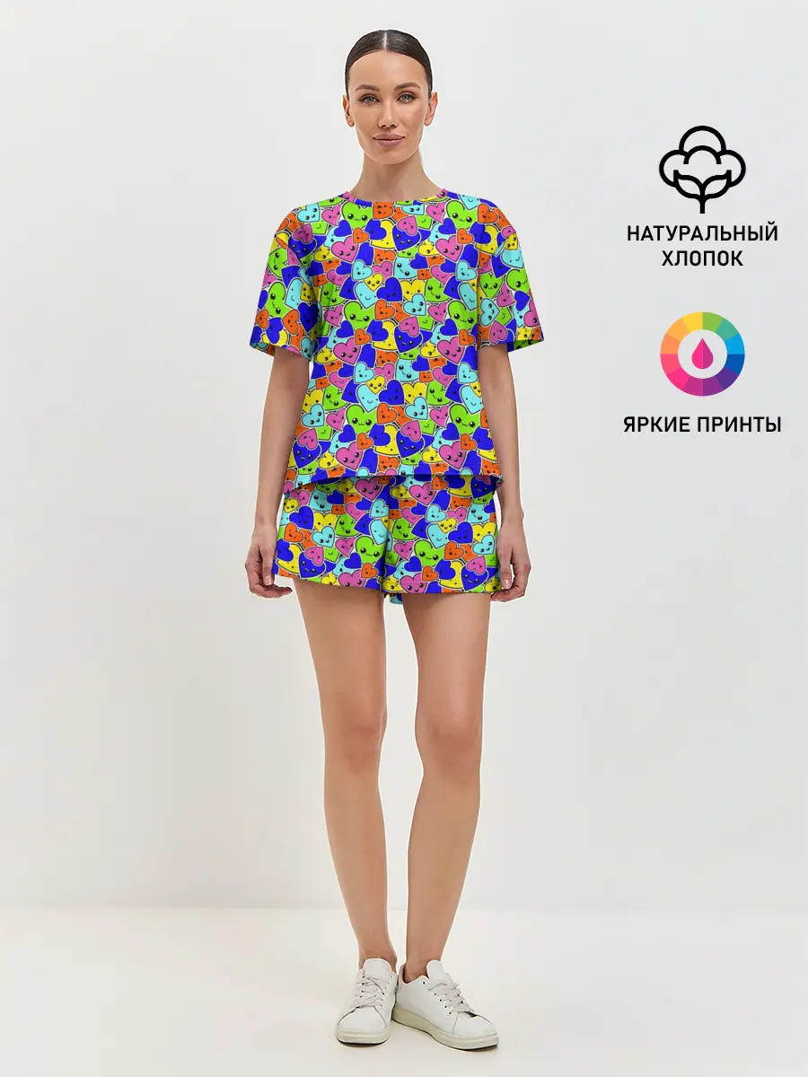 Женская пижама с шортами / Сердечки