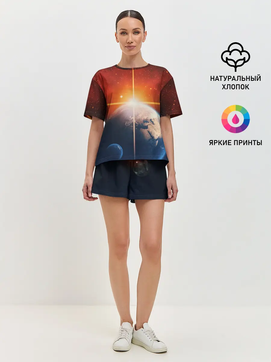 Женская пижама с шортами / Космос земля 3D