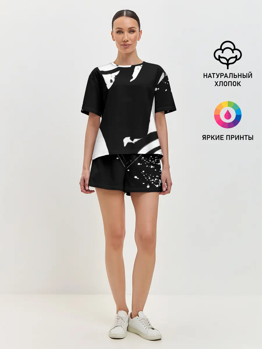 Женская пижама с шортами / Надпись на спине, каллиграфия