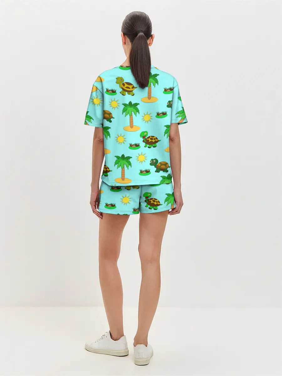 Женская пижама с шортами / черепашки и пальмы