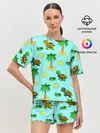 Женская пижама с шортами / черепашки и пальмы