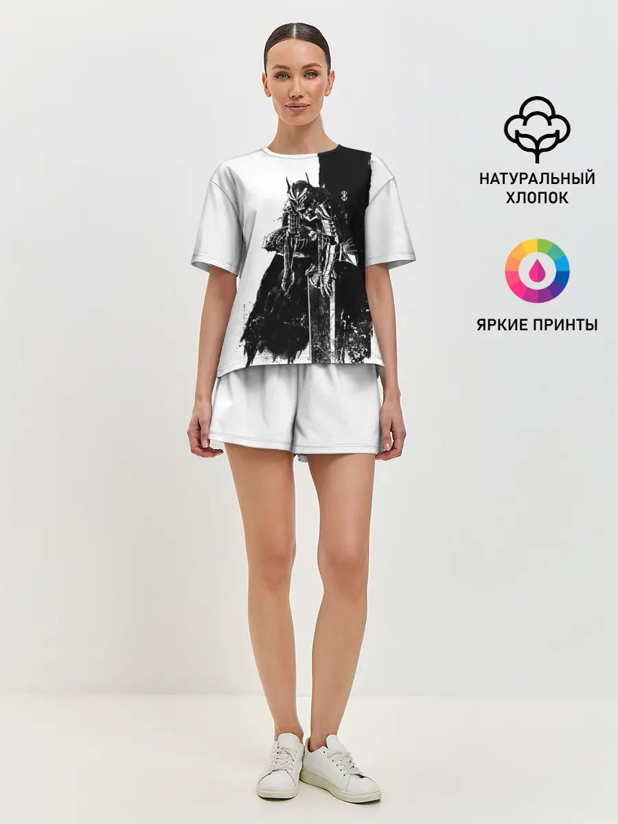 Женская пижама с шортами / Берсерк черно-белый