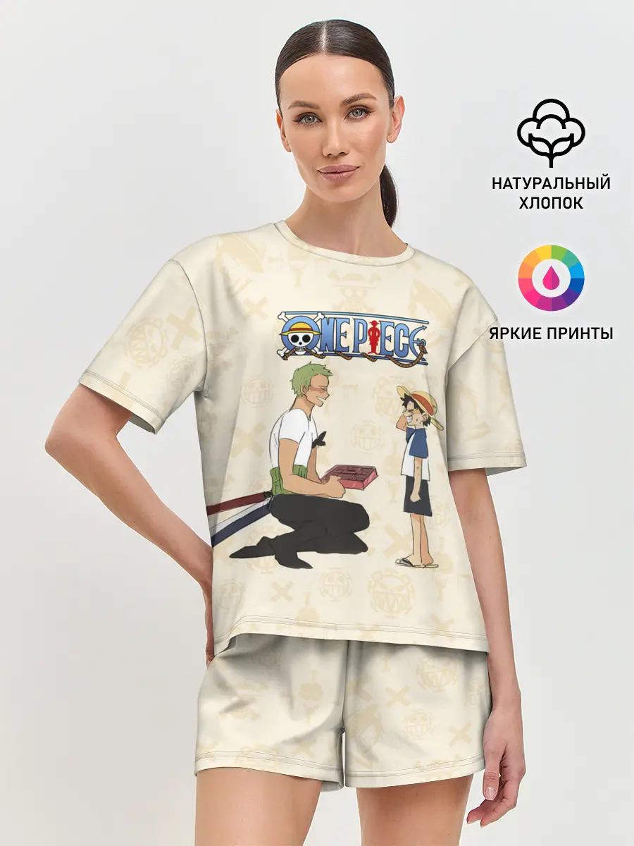 Женская пижама с шортами / Ророноа Зоро и малыш Манки Д. Луффи