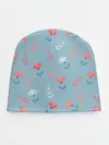 Детская шапка / Цветочки и листики на голубом