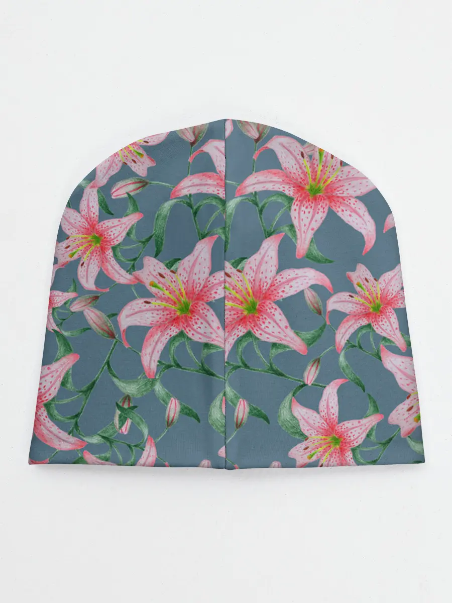 Детская шапка / Лилии на сером фоне