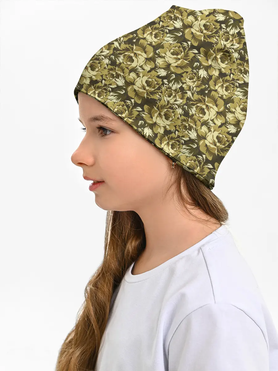 Детская шапка / Золотой камуфляж из роз