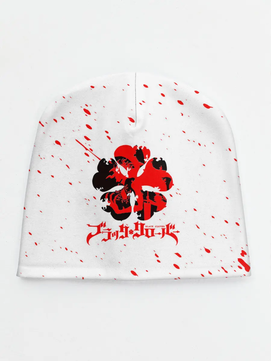 Детская шапка / Логотип черный клевер с голубыми брызгами