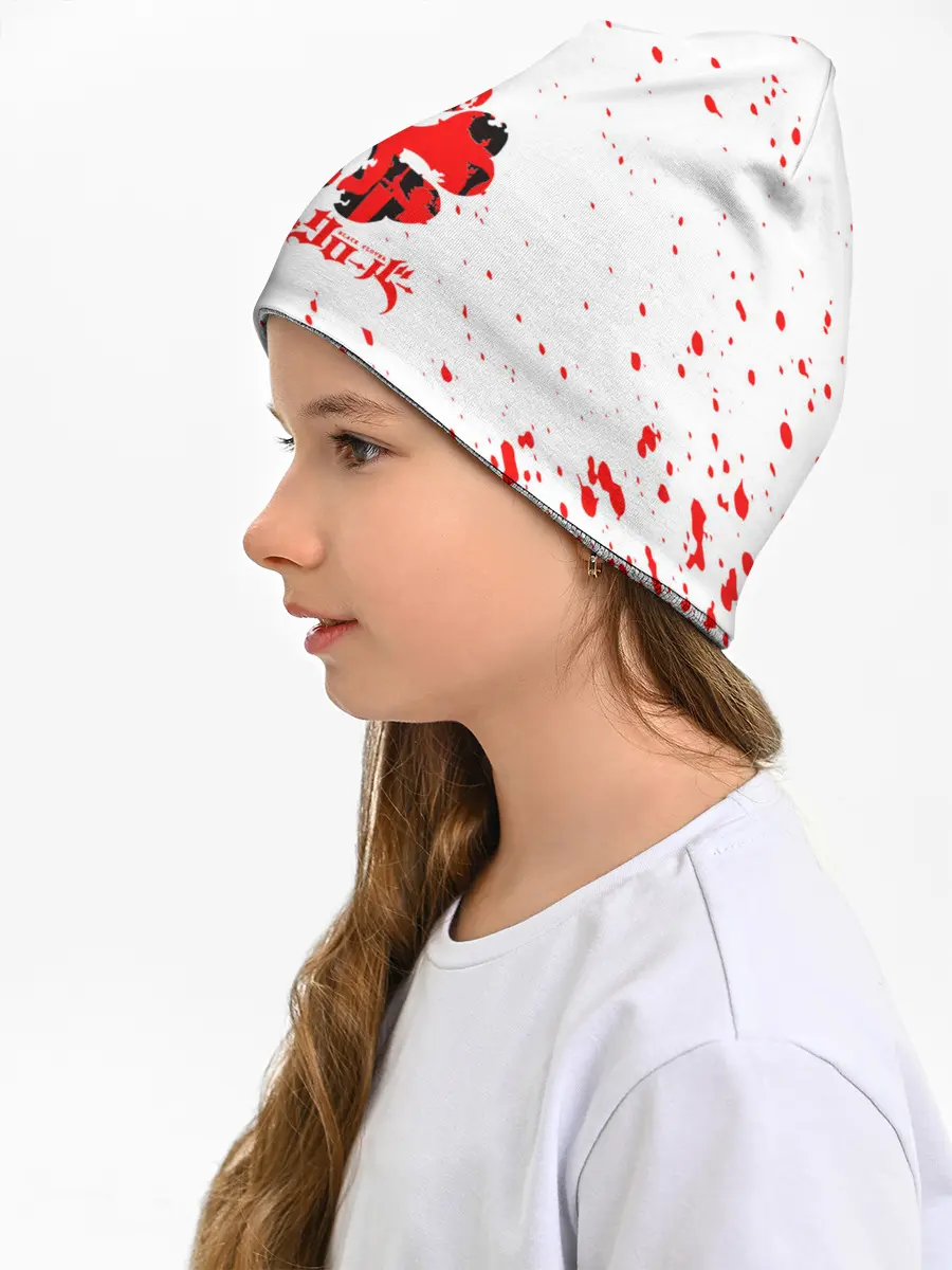 Детская шапка / Логотип черный клевер с голубыми брызгами