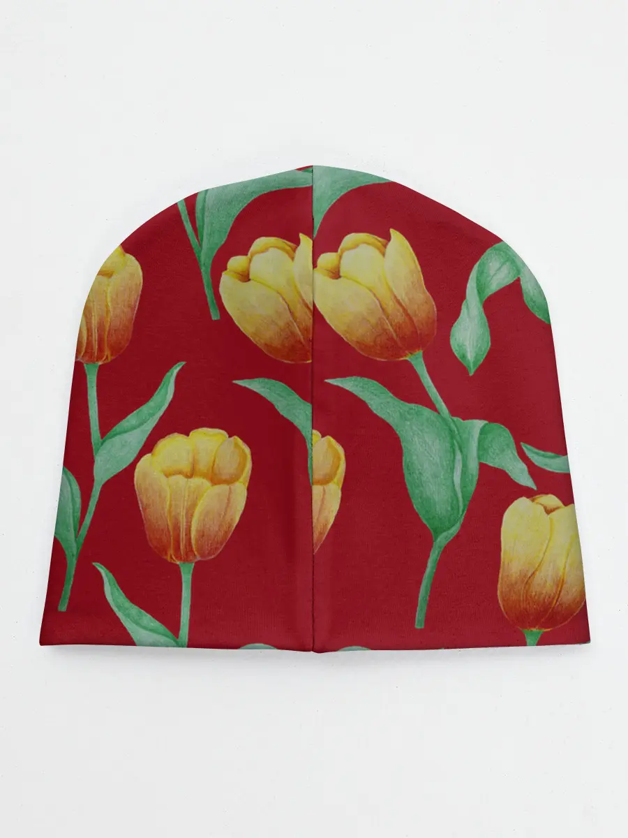 Детская шапка / Тюльпаны на красном фоне