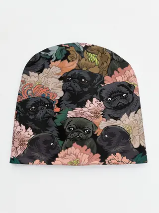 Детская шапка / Мопсы и Цветы